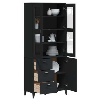 Highboard Sideboard Storage Cabinet Living Room Black Solid Wood Pine