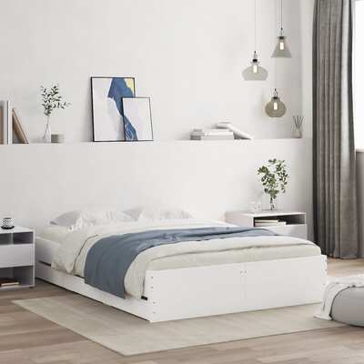 Bed Frame with Drawers White Engineered Wood Double