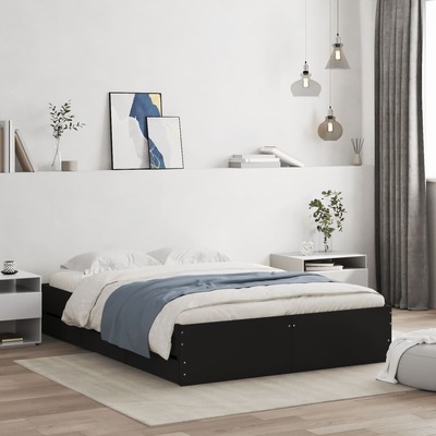 Bed Frame with Drawers-Black Engineered Wood  Double