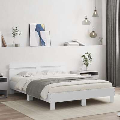 Bed Frame with Headboard White Engineered Wood Queen