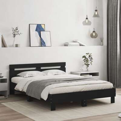 Bed Frame with Headboard Black Engineered Wood Queen