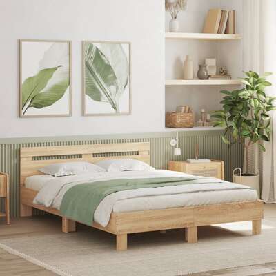 Bed Frame with Headboard Sonoma Oak Engineered Wood Queen