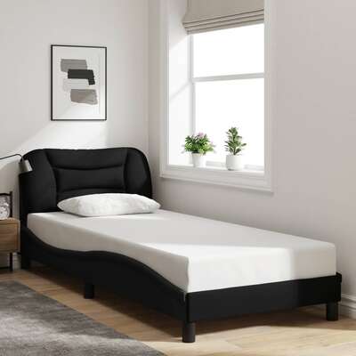Bed Frame with Headboard Black Single Size Fabric