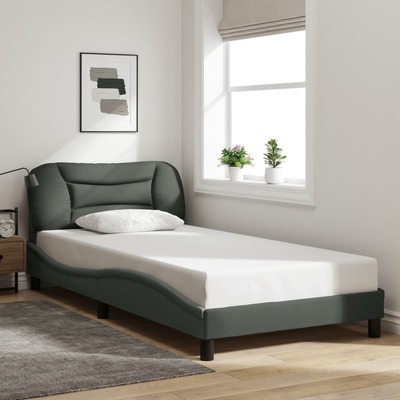 Bed Frame with Headboard Dark Grey King Single Size - Fabric