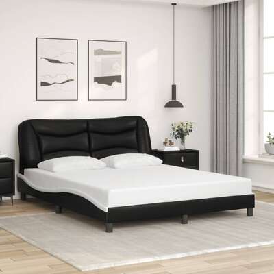 Bed Frame with Headboard Black and White Queen Size 