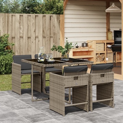 Elegance 5-Pcs Garden Dining Set with Grey Poly Rattan and Cushions