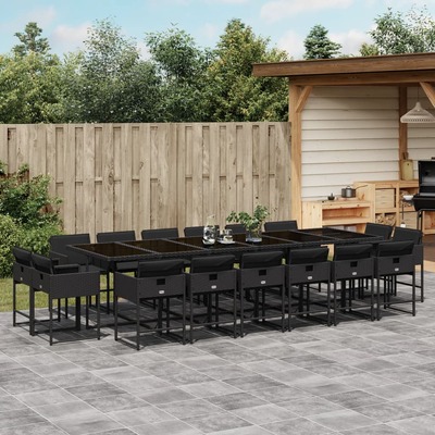 17 Pcs Garden Dining Set with Cushions Black Poly Rattan