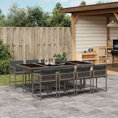 Elegance: 9-Piece Grey Poly Rattan Garden Dining Set with Cushions