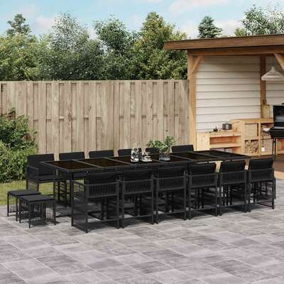 Comfort:17 Piece Garden Dining Set with Cushions Black Poly Rattan