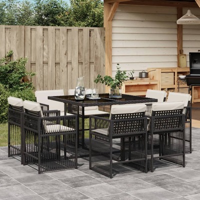 Luxe 9-Piece Poly Rattan Dining Set with Cushions