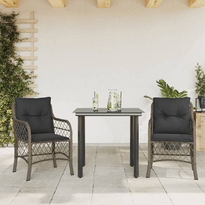 Shadow Haven: 3-Piece Garden Dining Set in Black Poly Rattan with Cushions
