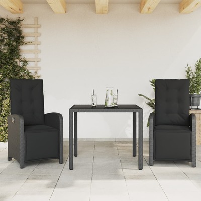 Urban Oasis: 3-Piece Bistro Set in Black Poly Rattan with Cushions