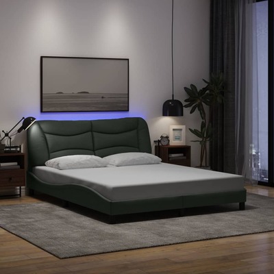 Bed Frame with LED Light Black Fabric Queen