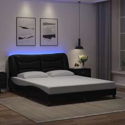 Bed Frame with LED Light Black Queen