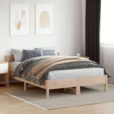 Bed Frame with Headboard Solid Wood Pine Queen Size
