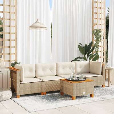 Garden Sofa Set with Cushions Modular Sofa 5 Piece Beige Poly Rattan