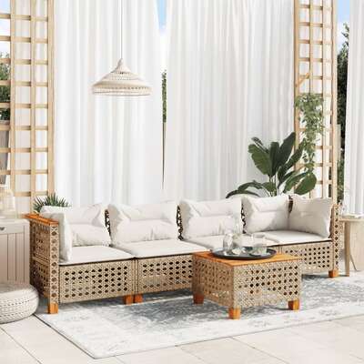 Garden Sofa Set with Cushions Modular Sofa 5 Piece Beige Poly Rattan