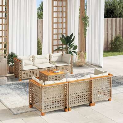 Garden Sofa Set with Cushions Modular Sofa 7 Piece Beige Poly Rattan