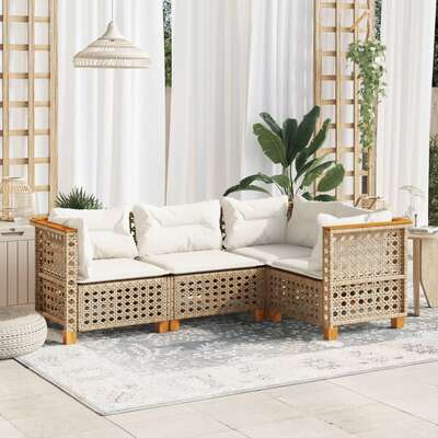 Garden Sofa Set with Cushions Modular Sofa 4 Piece Beige Poly Rattan
