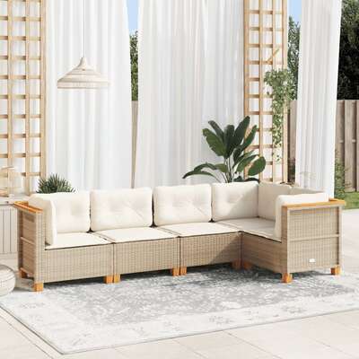 Garden Sofa Set with Cushions Modular Sofa 5 Piece Beige Poly Rattan