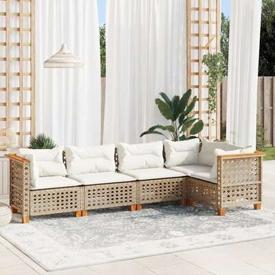 Garden Sofa Set with Cushions Lounge Sofa 9 Piece Beige Poly Rattan