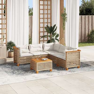 Garden Lounge Set 6 Piece with Cushions Poly Rattan Black Sofa Set