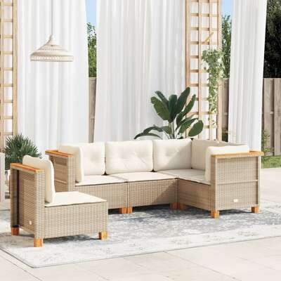 Garden Lounge Set 5 Piece with Cushions Poly Rattan Black Sofa Set