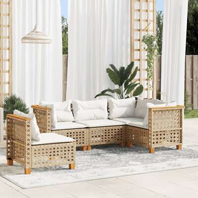 Garden Lounge Set 5 Piece with Cushions Poly Rattan Black Sofa Set