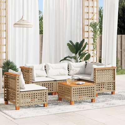 Garden Lounge Set 6 Piece with Cushions Poly Rattan Black Sofa Set