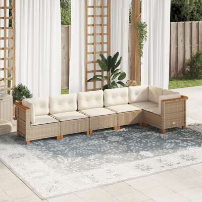 6 Piece Garden Sofa Set with Cushions Beige Poly Rattan Stylish