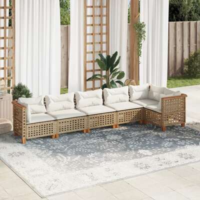 Stylish 6 Piece Beige Poly Rattan Garden Sofa Set with Cushions for Relaxing Outdoors