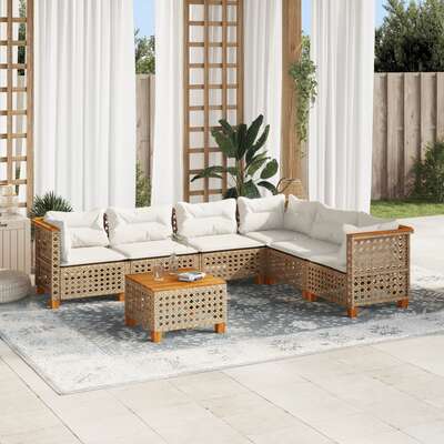 Garden Sofa Set with Cushions Modular Sofa 7 Piece Beige Poly Rattan