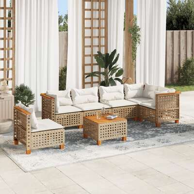 Garden Sofa Set with Cushions Modular Sofa 7 Piece Beige Poly Rattan