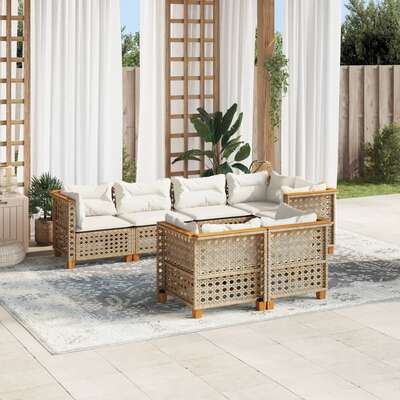 Garden Sofa Set with Cushions Modular Sofa 7 Piece Beige Poly Rattan