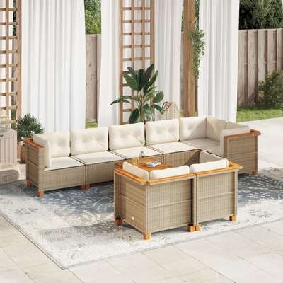 Garden Sofa Set with Cushions Lounge Sofa 9 Piece Beige Poly Rattan