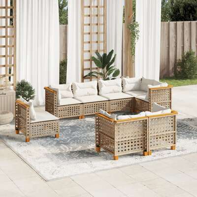 Garden Sofa Set with Cushions Modular Sofa 8 Piece Beige Poly Rattan