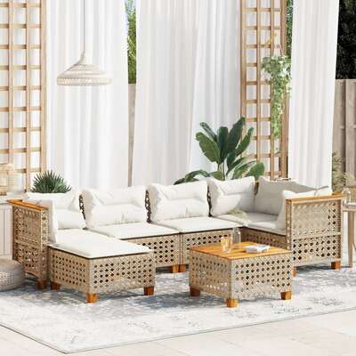Garden Sofa Set with Cushions Modular Sofa 7 Piece Beige Poly Rattan