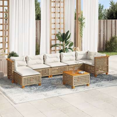 Garden Sofa Set with Cushions Modular Sofa 8 Piece Beige Poly Rattan