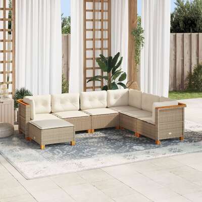 Garden Sofa Set with Cushions Modular Sofa 7 Piece Beige Poly Rattan