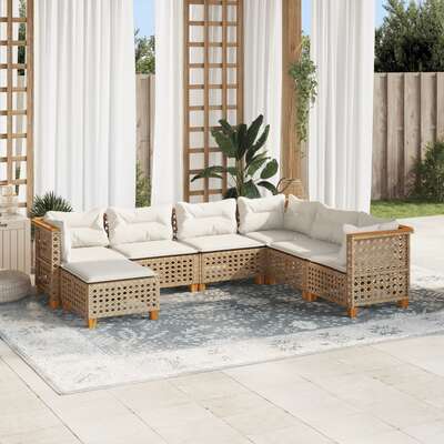Garden Sofa Set with Cushions Modular Sofa 7 Piece Beige Poly Rattan