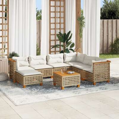 Garden Sofa Set with Cushions Modular Sofa 8 Piece Black Poly Rattan