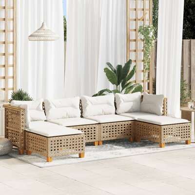 Garden Sofa Set with Cushions Modular Sofa 6 Piece Beige Poly Rattan