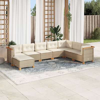 Garden Sofa Set with Cushions Modular Sofa 8 Piece Beige Poly Rattan