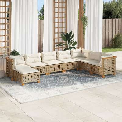 Garden Sofa Set with Cushions Modular Sofa 8 Piece Beige Poly Rattan