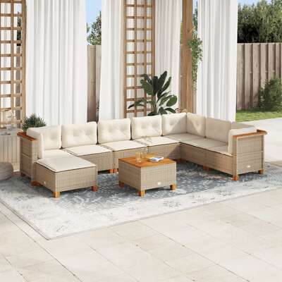 Garden Sofa Set with Cushions Lounge Sofa 9 Piece Beige Poly Rattan