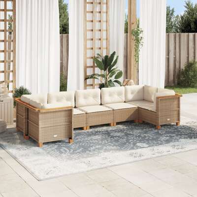Garden Sofa Set with Cushions Modular Sofa 7 Piece Beige Poly Rattan