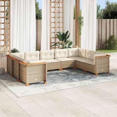 Garden Sofa Set with Cushions Lounge Sofa 9 Piece Beige Poly Rattan