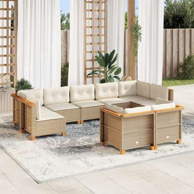 Garden Sofa Set with Cushions Lounge Sofa 9 Piece Beige Poly Rattan