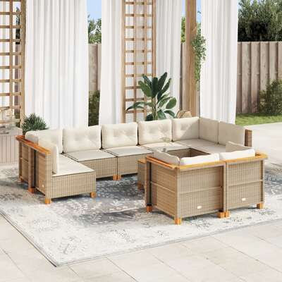 Garden Lounge Set 10 Piece with Cushions Black Poly Rattan Sofa Set