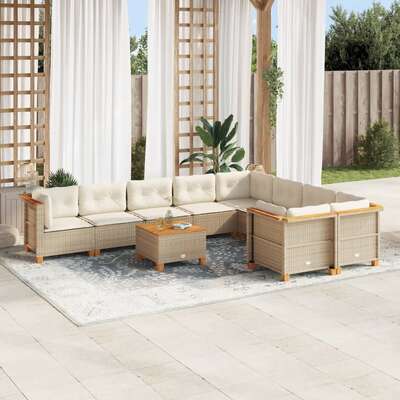 Garden Lounge Set 10 Piece with Cushions Black Poly Rattan Sofa Set